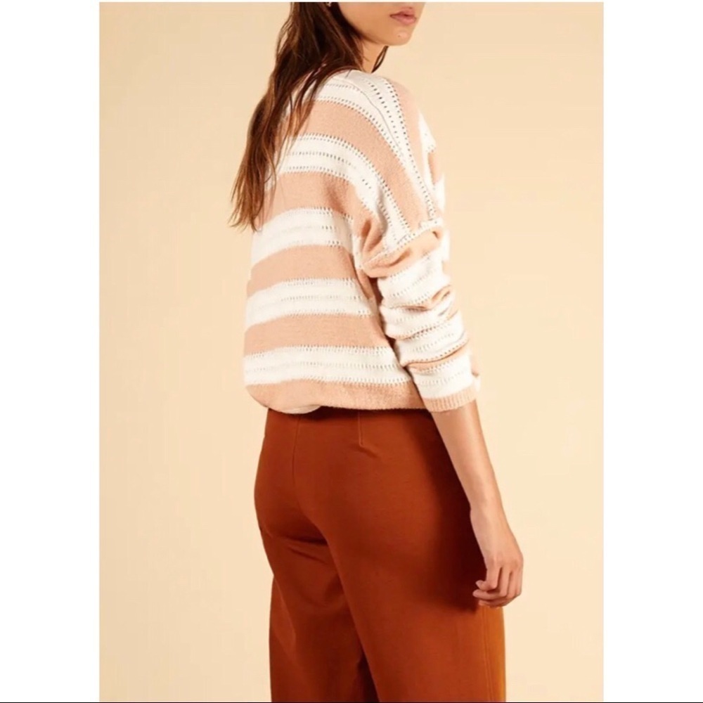 NWT FRNCH PARIS Boxy Fit Pointelle Nadiege Striped Boxy Sweater Size S/M